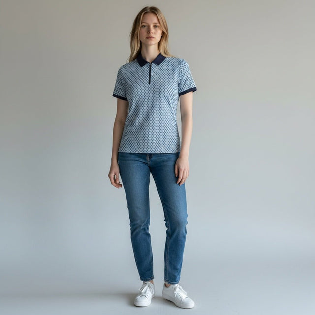 Cutter and Buck Argyle Mulit Navy Ladies Shirt - One Golf