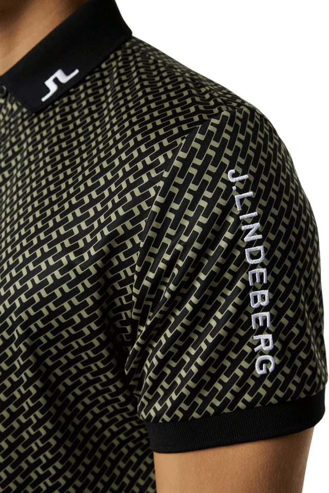 J.Lindeberg Tour Tech Geo Olive Print Polo - One Golf