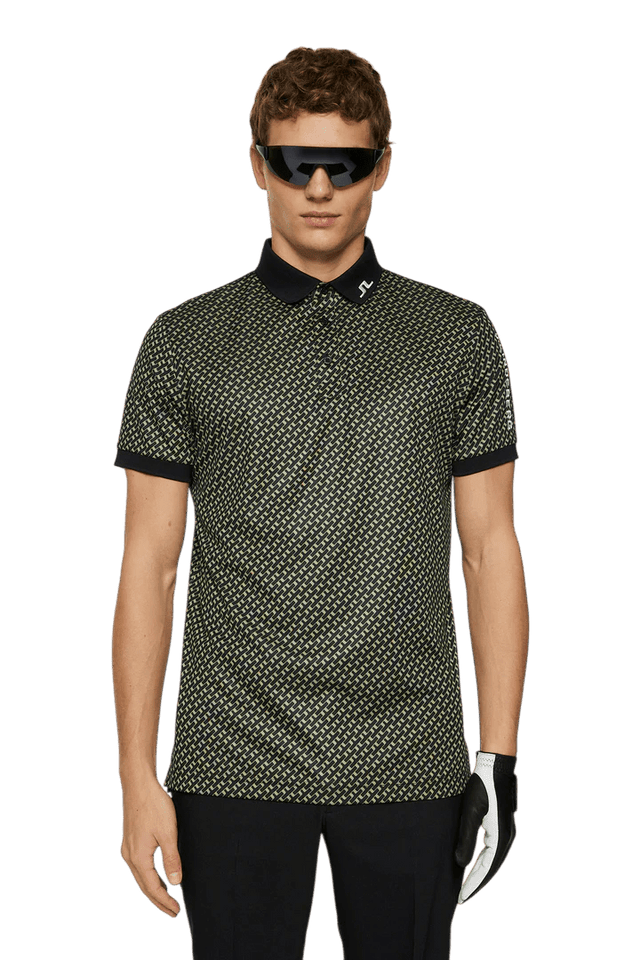 J.Lindeberg Tour Tech Geo Olive Print Polo - One Golf