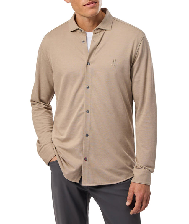 Psycho Bunny Austin Pique Oxford Stone Long Sleeve