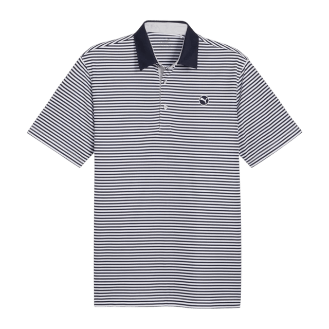 Puma Pure Striped Deep Navy/White Glow Polo - One Golf