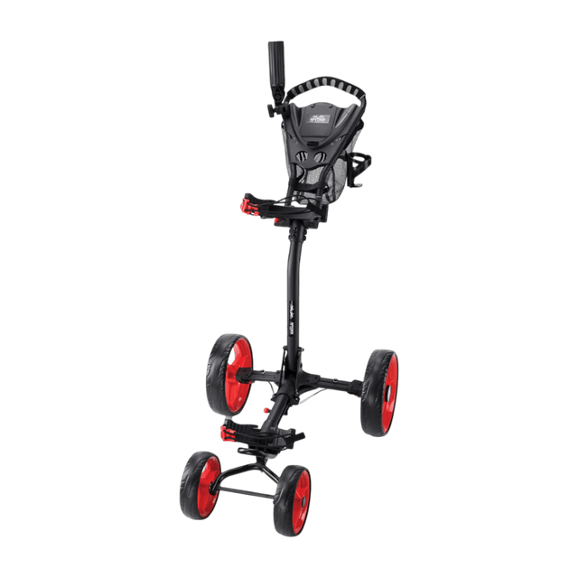Spyder Premium 4 Wheeler Black/Red Rim Push Cart - One Golf
