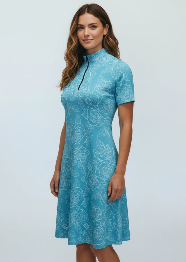 Custom Apparel Ladies Funky Blue/White Floral Dress - One Golf