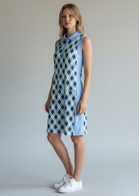 Cutter and Buck Argyle Sky Navy Lime Dress - One Golf
