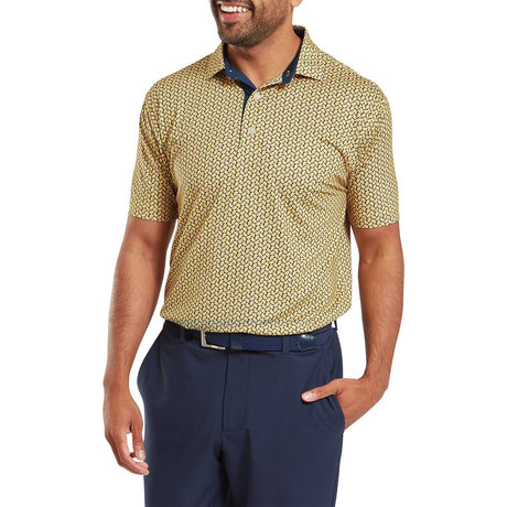 FootJoy EU Citrus Print Lisle Taxi/Navy Polo - One Golf