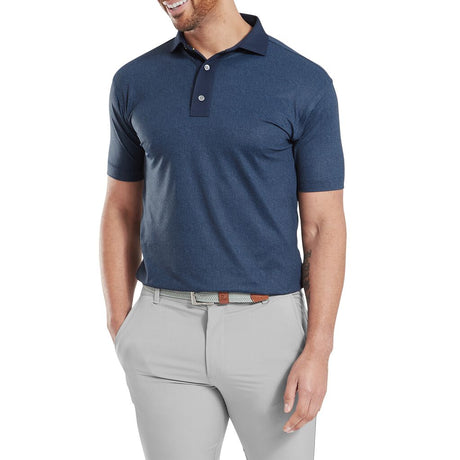 FootJoy EU Etched Texture Print Lisle Navy Polo - One Golf