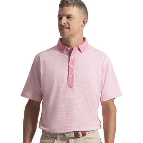FootJoy EU Feeder Stripe Piq Pink Shirt - One Golf
