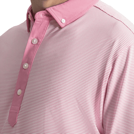 FootJoy EU Feeder Stripe Piq Pink Shirt - One Golf
