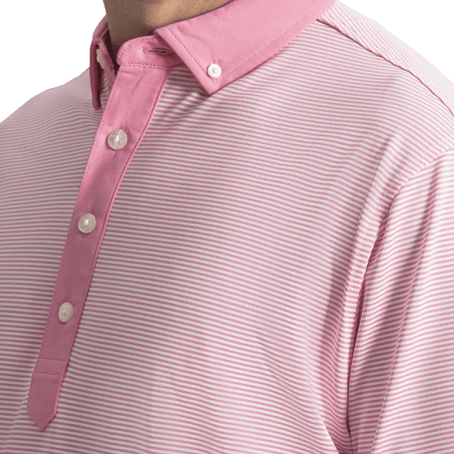 FootJoy EU Feeder Stripe Piq Pink Shirt - One Golf