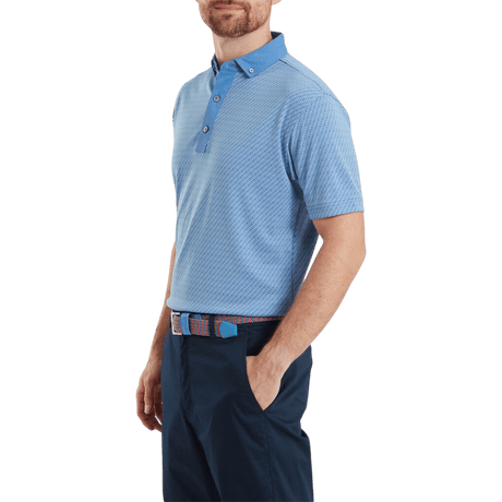 FootJoy EU Star Geo Jacquard Coastal Blue Polo - One Golf