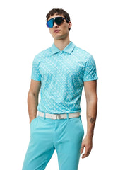 J.Lindeberg Darlo Print Bias Bridge Blue Curacao Golf Polo