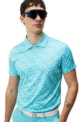 J.Lindeberg Darlo Print Bias Bridge Blue Curacao Golf Polo