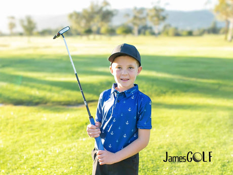 JamesGolf Short Sleeve Anchors Blue/White Golf Shirt - One Golf