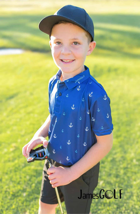 JamesGolf Short Sleeve Anchors Blue/White Golf Shirt - One Golf