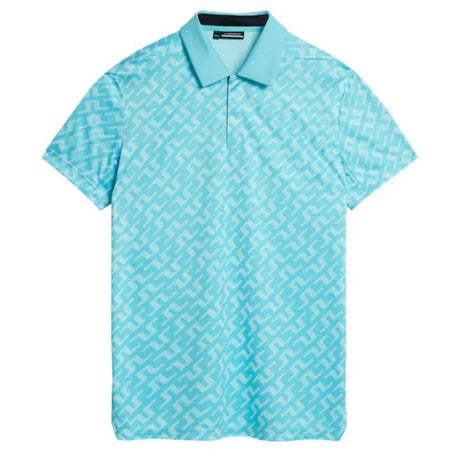 J.Lindeberg Darlo Print Bias Bridge Blue Curacao Golf Polo - One Golf
