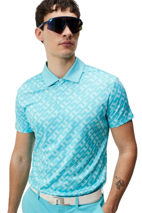 J.Lindeberg Darlo Print Bias Bridge Blue Curacao Golf Polo - One Golf