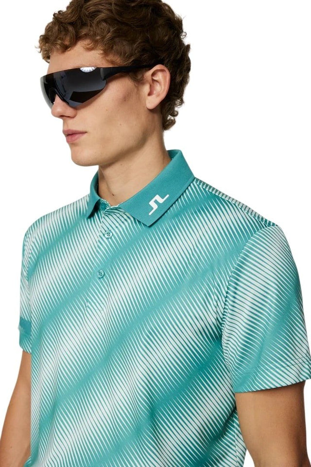 J.Lindeberg Heath Print Comb Teal M Polo - One Golf