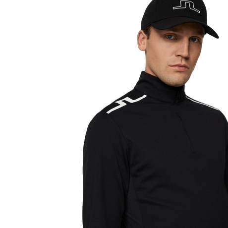 J.Lindeberg Leon Quarter Zip Black Mid Layer - One Golf