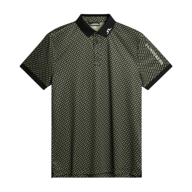 J.Lindeberg Tour Tech Geo Olive Print Polo - One Golf