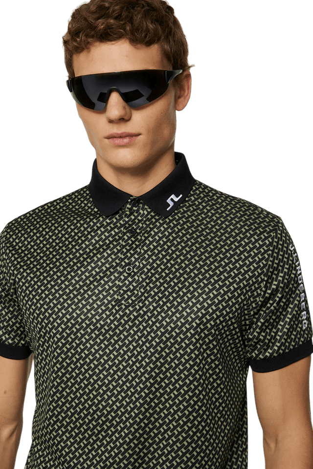 J.Lindeberg Tour Tech Geo Olive Print Polo - One Golf
