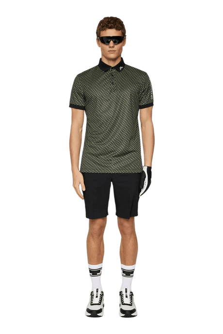 J.Lindeberg Tour Tech Geo Olive Print Polo - One Golf