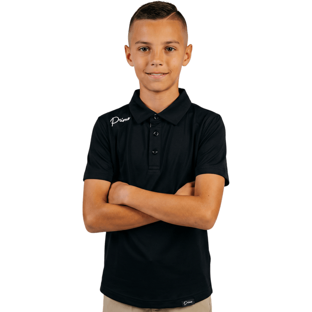 Primo Youth Boy's Black Classic Polo - One Golf