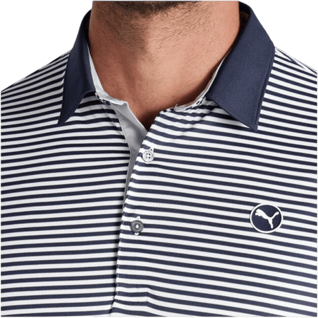 Puma Pure Striped Deep Navy/White Glow Polo - One Golf
