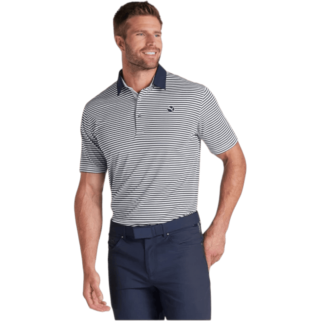 Puma Pure Striped Deep Navy/White Glow Polo - One Golf