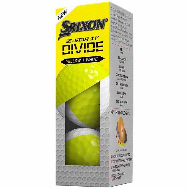 Srixon Z-Star 9 XV Divide Yellow/White Golf Balls - One Golf